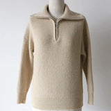 Winter Women's Turtleneck Sweater Pullover Women Zipper Turn Down Beige Knitted Oversize Jumper Loose Vintage Warm