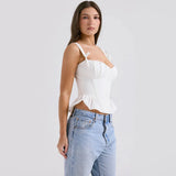 White Peplum Bow Corset Top-Outfit
