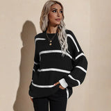 Casual Striped Sweater For Women High Street Fashion Long Sleeve O Neck Pullover Sweater 2021 Winter New Warm Loose Knitted