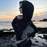 Toloer Girl Two Wear Slim Hat T Shirt Female Autumn New Temperament Light Ripe Wind Deep V Neck Horn Sleeve Jacket-Outfit