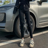 Toloer Female Autumn 2024 New Korean Version Slim Show Thin High Waist Two Buckle Elastic Small Feet Pencil Pants Tide-Outfit
