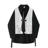 Spring Autumn Women's Two-Piece Sets Streetwear Fashion Tooling Style Vest And Solid Loose Long Sleeve Shirts Female