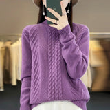 Half High Collar Twist Reduce Age Pullover Sweater Female Loose Long Sleeve Add Thick Knit Jacket Bottom Shirt Female-Outfit