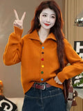 Toloer Goods Color Single Row Buckle Long-Sleeved Top Women Soft Glutinous Comfortable Warm Autumn And Winter Thin Thick Sweater