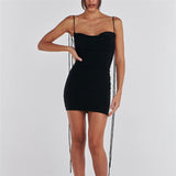 Toloer Summer New Women's Sexy Back Fashion One Word Collar Pleated Bag Hip Dress