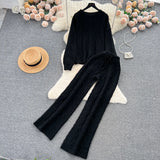 Suit Female French Gentle Wind Loose Jersey Sweater High Waist Thin Trousers