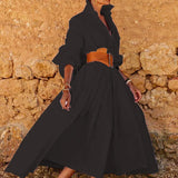Toloer Spot 2024 Autumn New Women's Fashion Temperament Lapel Long Sleeve Casual Medium Long Dress-Outfit