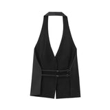Toloer 2024 New Women's Fashion Simple V Neck Open Back Hanging Collar Vest Top 4772125-Outfit