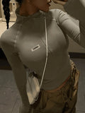 Zip-Up Long Sleeve Crop Top-Outfit