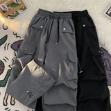 Baggy Punk Cargo Pants Women Vintage Streetwear Pocket Drawstring Trousers BF High Waist Korean Joggers Wide Leg Pants-Outfit