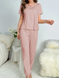Toloer And Summer On The New Pajamas Female Milk Silk Short Sleeve Trousers Suit Classic Solid Color Casual Burst-Outfit