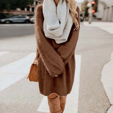 Autumn And Winter 2023 Ebaywish Hot Style Women's Long Sleeve Round Collar Loose Plush Dress-Outfit