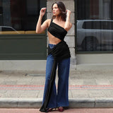 Sheer Draped One Shoulder Cut Out Maxi Dress-Outfit