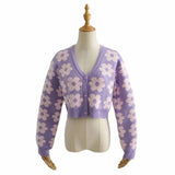 Pointelle Knit Floral Crop Cardigan-Outfit