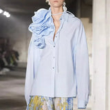 Toloer 2024, The New French Fashion Design Feeling Splicing Pleated Three-Dimensional Flowers Versatile Shirt Jacket Female-Outfit