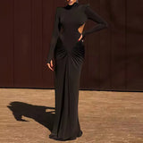 New Women's Long-Sleeved Folded Splicing Thin Dress Dress
