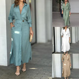 New Temperament Female Commuter With Solid Color To Close Waist Long Sleeve Irregular Shirt Dress