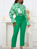 New Fashion Print Strap Long-Sleeved Top High-Waisted Trousers