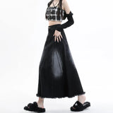 Toloer Denim Skirt Female Spring Autumn 2024 New Mid-Long Elastic High Waist Hanging Feeling Hair Edge A-Word