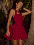 Halter Neck Sleeveless Pleated Mini Dress-Outfit