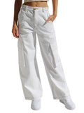 Loose Wide Leg Straight Leg Multi-Pocket Cargo Jeans-Outfit