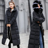 2023 Winter New Cotton Clothes Female Long Style Over The Knee Slim And Thick Padded Clothes Big Wool Collar Down Cotton-Padded Jacket Warm Coat-Outfit
