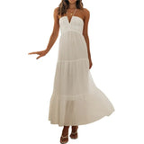Long Dress Aesthetic Women Solid Color Tie-Up Halter Neck Sleeveless Backless Halter Dress Summer Casual Beach Party