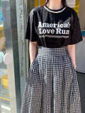 Toloer Chic Summer French Print Loose Casual Short-Sleeved T-Shirt-Outfit
