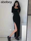 Sexy Slim Strapless Shoulder Bag Buttocks Long Sleeve Dress Autumn Womens 2022 Hot Square Collar Button