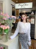 Cropped Cardigan Women French Style Chic Autumn Fashion Knitted Sweater Rhinestone Sexy Elegant Tops Outwear Winter-Outfit