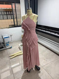Summer Women's New Temperament Of The Famous Lotus Leaves Side Fold Hanging Neck Hanging Dress Dress Dress Dress