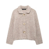 Women's Autumn And Winter New Fashion Flower-Shaped Buckle Knitted Sweater Cardigan