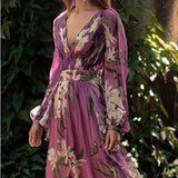 Summer New Printed Women's Dress V Collar Long