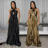 Tweed Dress Solid Color Hanging Neck Hanging Back High Waist Repair Kite Knitted Dress Sexy