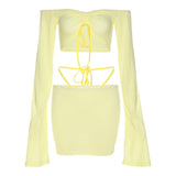 Summer New Women's Pure Color Body One-Word Lead Long-Sleeved Fashion Skirt Suit