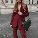 Toloer Spot 2023 Autumn And Winter Women's Fashion Thickened Senior Lace-Up Suit Trousers Suit Two Sets-Outfit