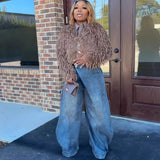 Women's Casual Pants Women's Street Personality Imitation Denim Big Pocket High-Waisted