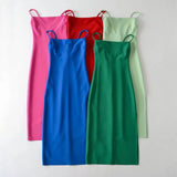 Summer New Hot Girl Sexy Fashion Flat Mouth Word Shoulder Solid Color Slim Forked Dress Woman-Outfit
