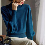 Winter Half Turtleneck Cashmere Sweater Women Pullover Lantern Sleeve Knitted Sweater Loose Solid Tops Pull Femme