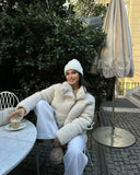 Fur Fleece Puffer Cropped Coat-Outfit