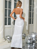 Halter Deep V Neck Sequin Maxi Dress-Outfit