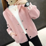Mink Fleece Hooded Jacket Women Spring Autumn Korean Single Breasted Sweater Cardigan Female Casual Short Knitted