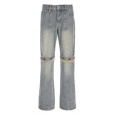 Toloer Style Do Old Wash Water Splicing Four Close Button Straight Leg Jeans Low Waist Loose Casual Pants Tide-Outfit