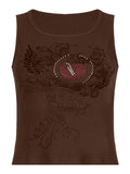 Heart Rhinestone Rib Crop Tank Top-Outfit