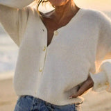 Chic Mohair Knitting Gilet Women Long Puff Sleeves V Neck Loose Sweater Cardigan 2022 Autumn Winter Woman Vintage Sweater
