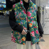 Chinese Wind Northeast Big Flower Cotton Vest Large Size Loose Autumn And Winter Coat Vest Vest Costume Sleeveless Coat-Outfit
