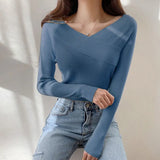 Women's Sweater Korean Bottom Knitwear Long-sleeved Tops Off-the-shoulder Slim Sweater Woman 2022 Autumn and Winter New