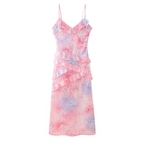 New Spring Style Two-Color Slim Printed Lotus Leaf Lace Dress-Outfit