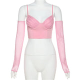 Toloer Winter Fashion Trend Women's New Half Sleeve Sling V-Neck Navel Slim Inside T-Shirt-Outfit