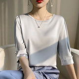 Toloer Summer Female New Round Collar Temperament Loose Short Pearl Sleeve Decoration Simple And Versatile T-Shirt-Outfit